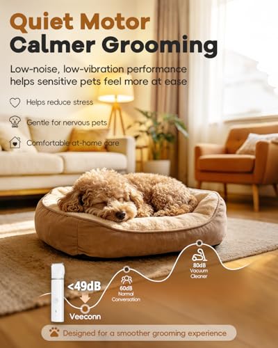 Veeconn 4 in 1 Dog Clippers Grooming Kit with Paw Hair Trimmer for Cat Pet | Low Noise, 7500RPM Powerful, IPX7 Waterproof, Safe & Easy for Beginners, 4 Guide Combs, Cordless Dog Shaver & Nail Grinder - Image 4