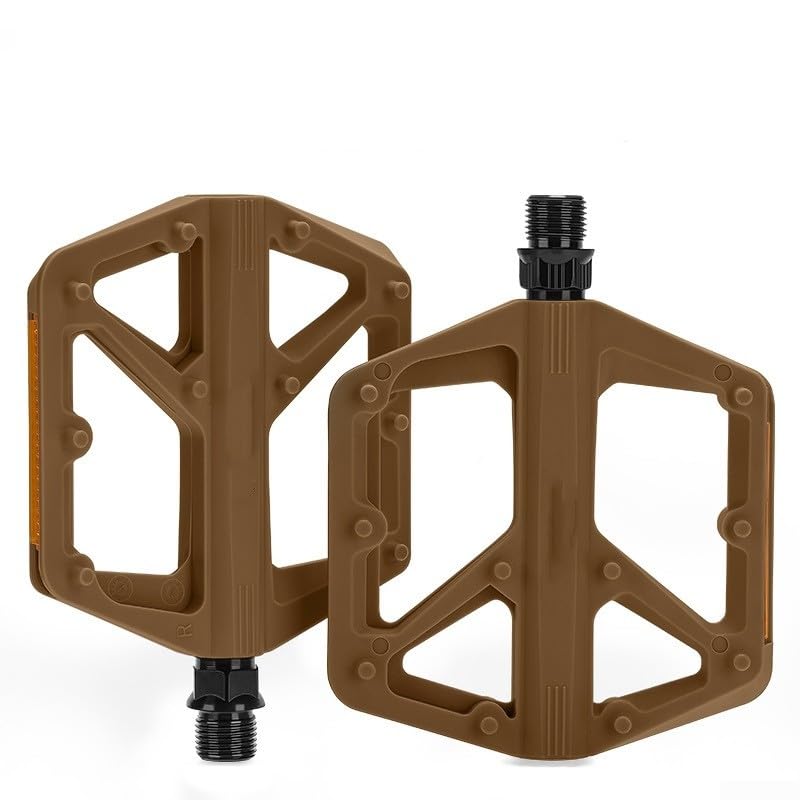 NexRen Wide Mountain Bike Pedals With Nylon Platform, Mountain Bike Pedals, Non-Slip MTB Nylon Fiber Pedals, For Enhanced Control And Safety(Brown)