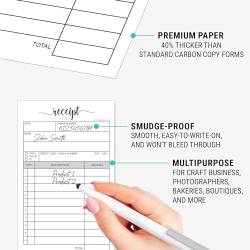 321done receipt pad made in usa - 34x55 handheld 2-part carbonless carbon duplicate copy sales order form invoice booklet cute convenient for small boutique business - 50 whiteyellow sets
