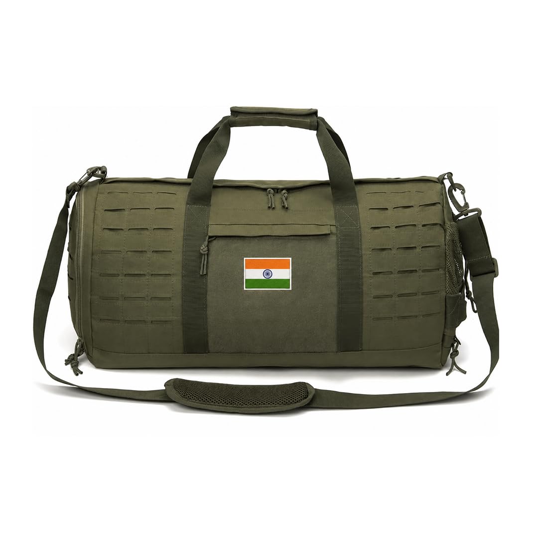 deployed 56L Tactical Duffle Bag for Men & Women | Heavy Duty Travel Gym Bag with Shoulder Strap (Olive Green)-picture-3