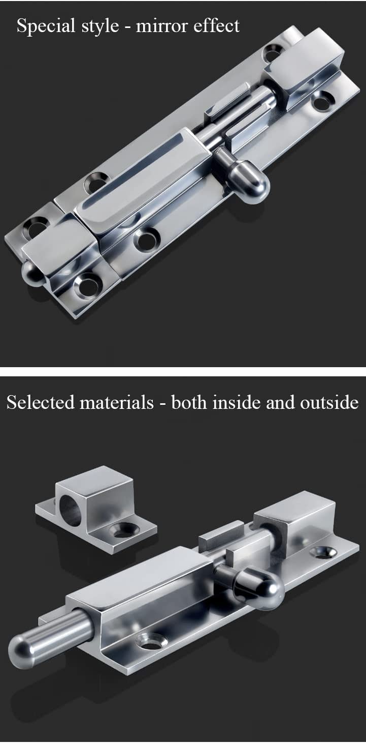 Cerradura deslizante for cerradura de puerta portátil, cerradura de pestillo deslizante mejorada de 3 pulgadas, cerradura de puerta corrediza de acero inoxidable 316 engrosada, efecto espejo