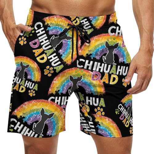 Rainbow Chihuahua Dad Mens Swim Trunks Quick Dry Board Shorts Beach Swimwear Bathing Suits