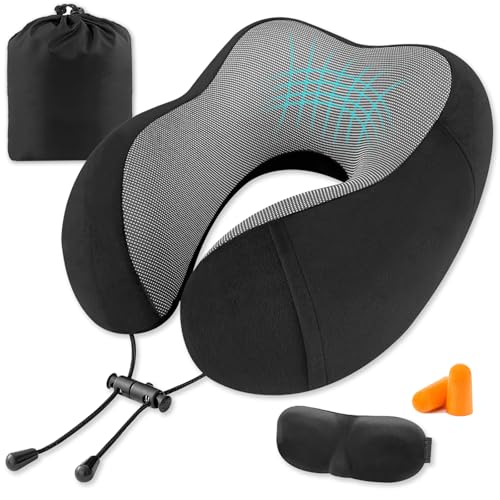 CNMTCCO Almohada de Viaje, Ajustable Cojin Cuello Viaje Espuma Viscoelástica, Almohada Avion con...