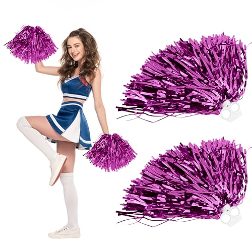 Pom Pom Cheerleader, 2 Pezzi Cheerleading Pom Poms in Lamina Metallica, Cheer Leader Poms Pom con Manico, Fiore a Mano Cheerleader, Pom per Eventi Sportivi, Giochi di Palla, Balli (B)