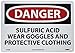 NMC D616RB OSHA Sign, Legend "DANGER - SULFURIC ACID WEAR GOGGLES AND PROTECTIVE CLOTHING", 14" Length x 10" Height, Rigid Plastic, Black/Red on White