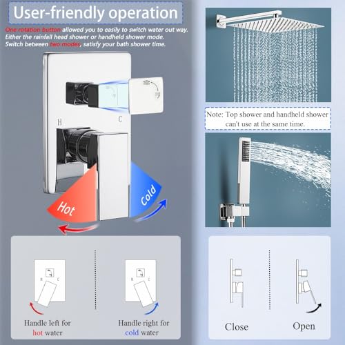 Image of Shower Faucet Set 16 Inch Wall Mount Rain Shower System, All Metal Shower Fixtures - Polished Chrome