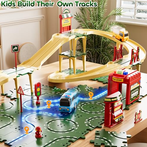 56% Off KIZONLY Puzzle Racer Kids Car Track Set with 3 Cars