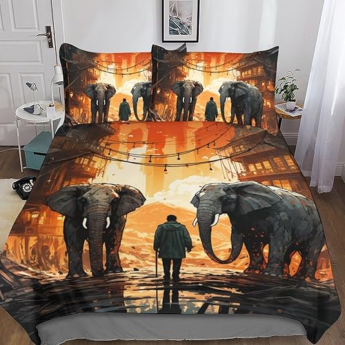 Parure de lit 3D éléphant microfibre douce et résistante avec fermeture - 7