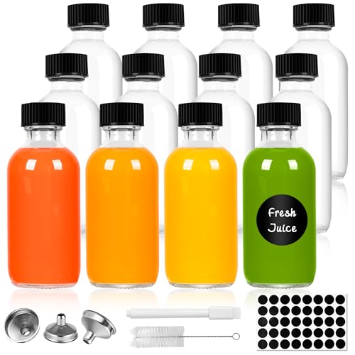 Torven Mini bouteilles verre avec couvercles, 12 bouteilles à shot pour remplir 60 ml, petites en verre,pour huiles essentielles, shot de gingembre, whisky (12)