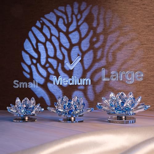 Image of FengShui Crystal Lotus Flower Showpiece & Paperweight | Vastu Decor for Home & Office | Desk Decoration | Feng Shui Items for Good Luck, Home Decor & Gifting | Blue (Medium-10.5 x 5.5 CM)