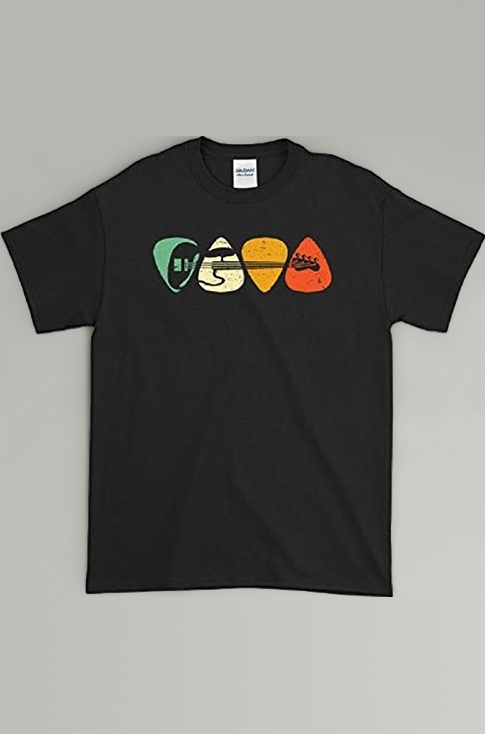 Unisex Regular Fit Bass Guitar Pick Graphic Printed T-Shirt, Guitar Acoustic Electric Music