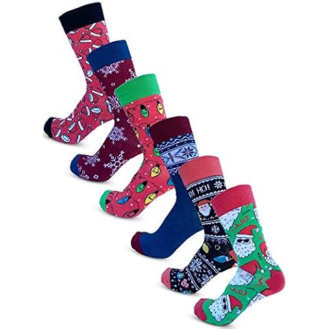 Bolter 6 Pack Men's Christmas Socks Crew Height Dress Socks (Medium, Xmas Party) Cover