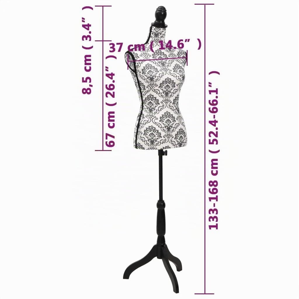 vidaXL Busto Sartoriale Donna Bianco e Nero Manichino con Supporto Espositore