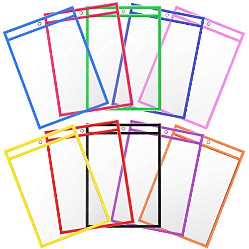 ALIGADO 40 Pack Dry Erase Pockets for Office Classroom Supplies, Write and Wipe Reusable, Letter Size, Assorted Colors
