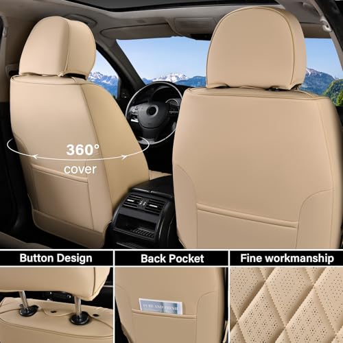 Image of Coverado Car Seat Covers Full Set, 5 Seat Universal Seat Cover for Cars, Luxury Faux Leather Waterproof Seat Covers, Front and Back Car Seat Protector, Auto Seat Covers Fit for Most Vehicles, Beige