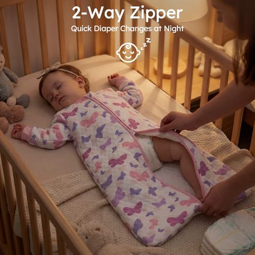 Image of Yoofoss Baby Sleep Sack 6-12 Months 1.0 Tog Long Sleeve Sleep Sack Organic Cotton Wearable Blanket for Infants 2-Way Zipper Quilted Sleeping Sacks(Medium)