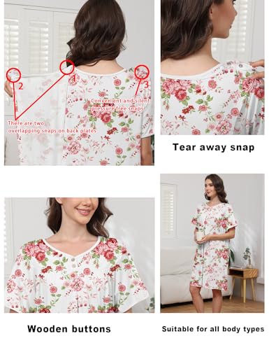 Hospital Gowns for Women Open Back Tear Away Snap Post Shoulder Surgery Short Sleeve Soft Cotton Adaptive Clothing2