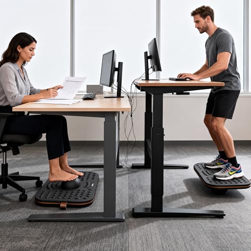 Image of 2-In-1 Standing Desk Balance Board & Foot Mat, Black | Adult Under Desk Dual-Sided Balance Board with 360-Degree Swivel Wobble,Anti-Fatigue & Foot Massage Design for Home Office