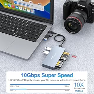 CFexpress Type B Card Reader 8 in 1, 10Gbps Multi CF Express Reader Adapter for CFexpress Type B/CF/XD/MS/TF/SD Memory Card Readers Hub with 2*USB Gen 3.2 Data Port for Windows/Mac/Linux/Android