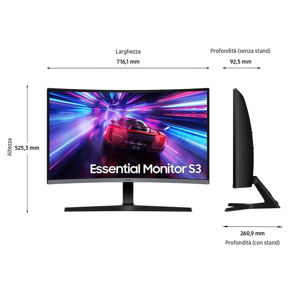 Samsung Monitor S39GD (S32D396GAU), Curvo (1500R), 32'', 1920x1080 (Full HD), VA, 100Hz, 4ms (GtG), D-Sub, HDMI, Ingresso Audio, Eye Saver Mode, Flicker Free, Speaker Integrati