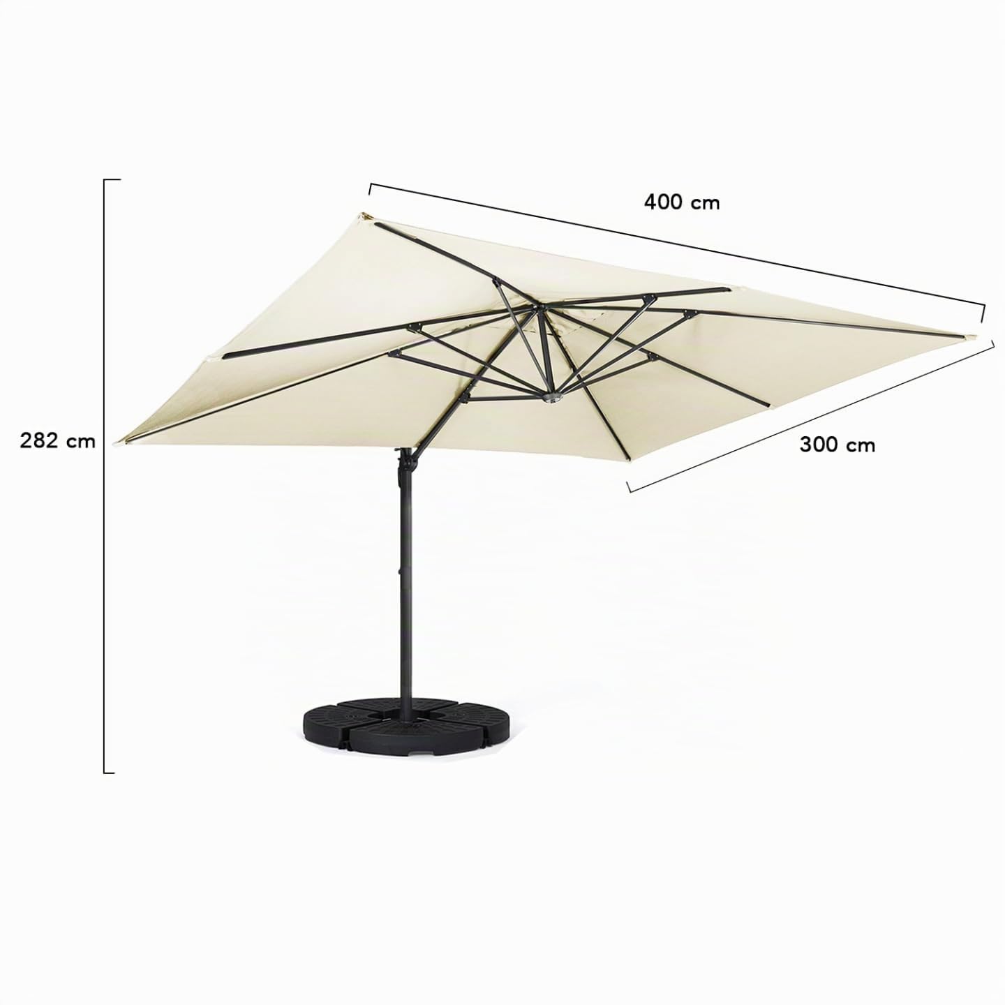 IDMarket - Parasol déporté inclinable Rotatif 360 Calvi écru 3x4 M