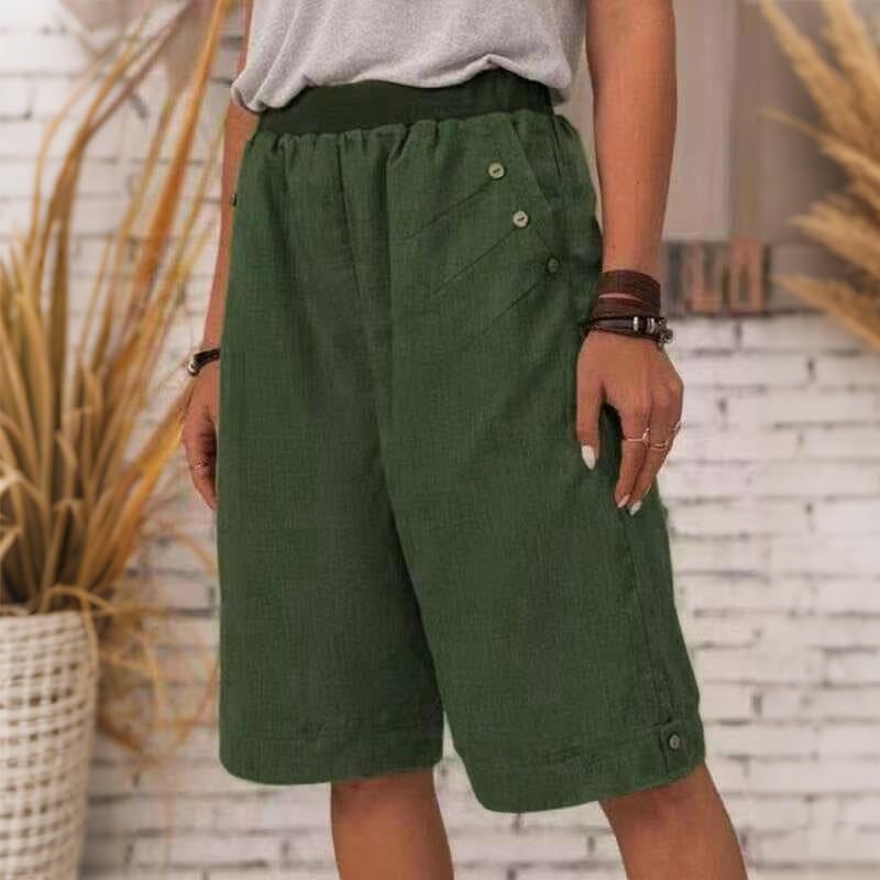 Womens Casual Shorts Summer Elastic High Waist Shorts Wide Leg Lightweight Comfy Soft Beach Pants with Pockets