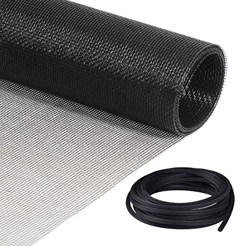 MAGZO Window Screen Replacement Kit - 48"W Ã— 99"L Durable Fiberglass Adjustable Screen Mesh with Retainer Spline (32ft) for DIY Project Window Screen Door Screen Replacement & Repair, Black