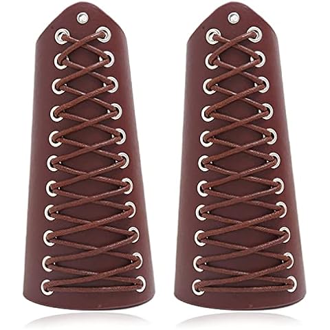 Yesbon 2 Pcs Leather Wristband Bracer, Rock Punk Wide Leather Wrist Archery Arm Guard Adjustable Antique Bracer with Wax Rope,Brown Cover