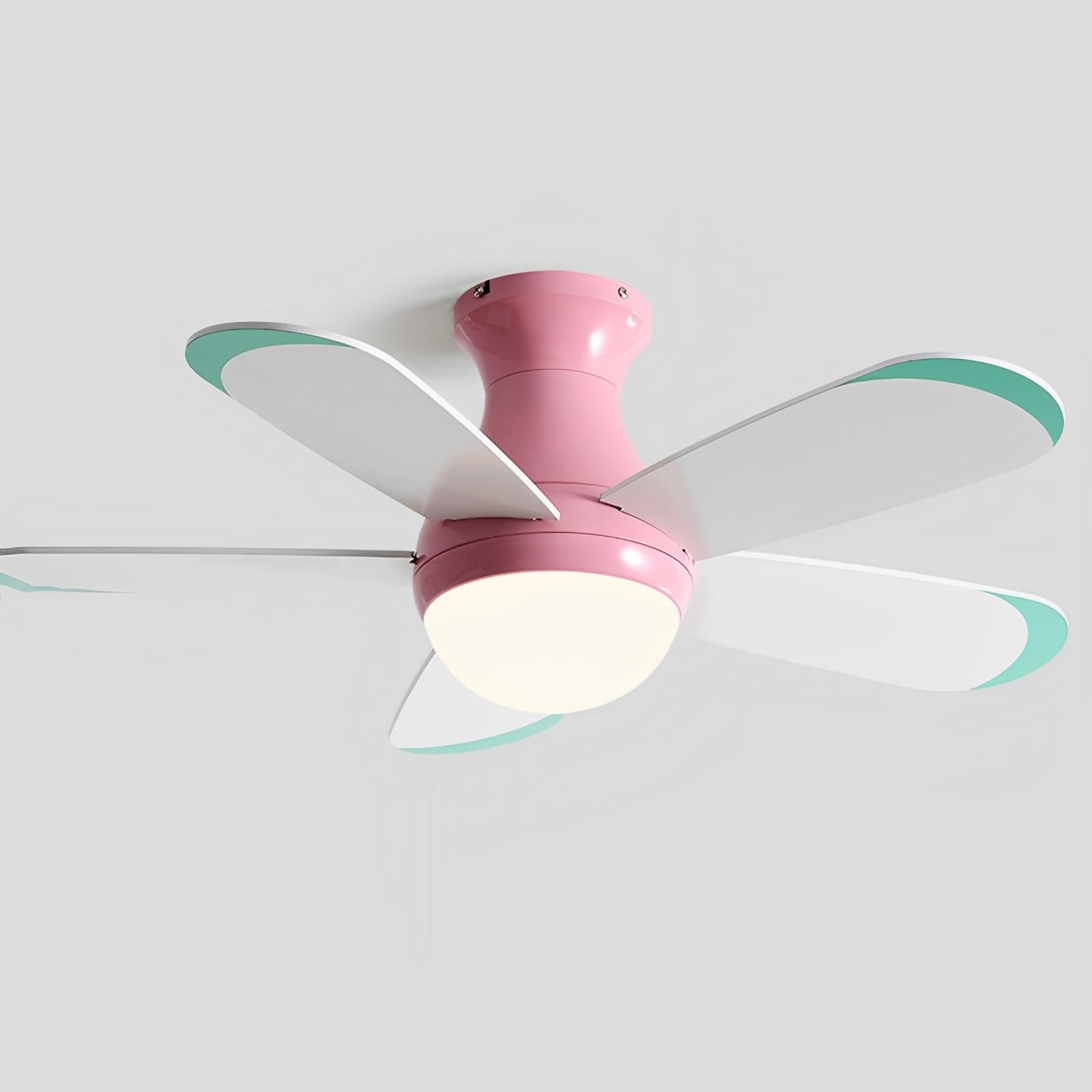 SXDMOUBK Indoor Mute Ceiling Fan with Light Kids Room Remote 6 Gear Wind Speed, Timing Dining Study Bedroom 24W LED Lighting 5 Plywood Blades
