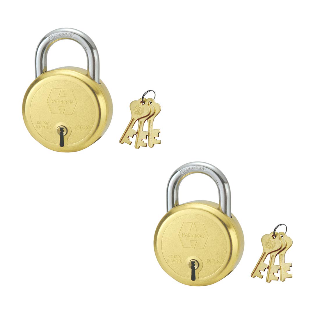 Harrison M.P.3 BRASS-0053_PK 2 Brass 8 Levers Padlock with 3 Keys (Pack of 2)