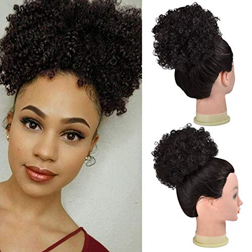 Afro Puff Drawstring Ponytail for Black Women Short Curly Synthetic Hair Bun Extension, Updo Ponytail Hair Piece with Two Clips (2#)
