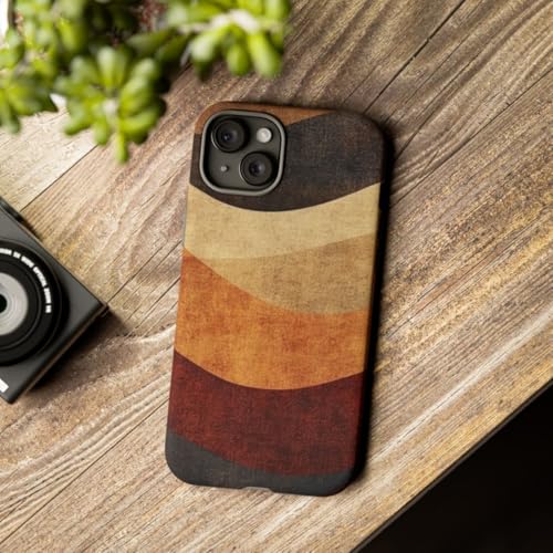 Coque rigide mate iPhone 15 Plus marron vagues abstraites