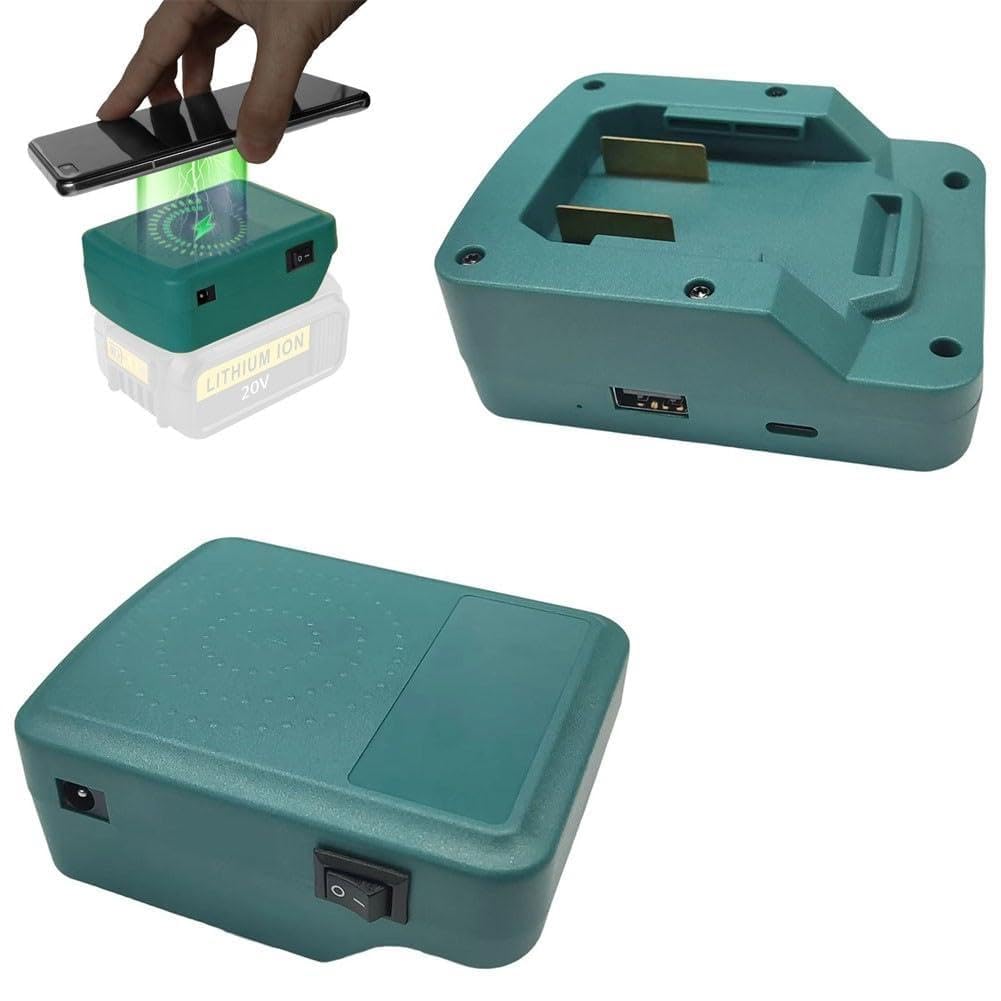 Kabelloser Akku-Ladegerät-Adapter, Elektrowerkzeug-Akku-Konverter, USB-Ladestation für Parkside X20V TEAM PAP20A1 PAP20A3, 18 W PD QC3.0 Ausgang mit 7-15 W Pad, tragbares Netzteil für Camping DIY
