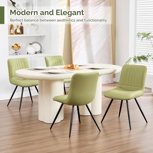 Image of Dining Chairs Set of 4, Modern Dining Chairs with Thick Cushions, PU Leather Upholstered Kitchen Dining Room Chairs with Metal Legs for Dining Living Room (Green)