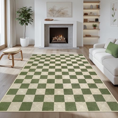 Tapete verde cuadros 5x7 ft lavable y antideslizante miniatura 1