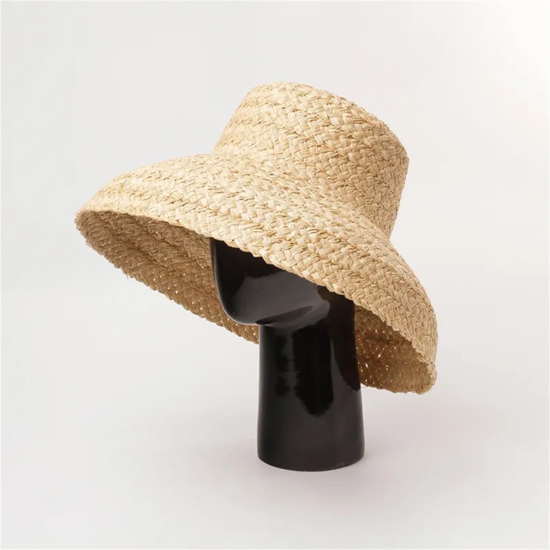 Sombrero De Paja Francés Retro para Mujer - Sombrero De Playa De Verano Hecho A Mano con ala Ancha para Protección Solar Al Aire Libre, Diseño Elegante De Base Plana. 11239lace-child One Size