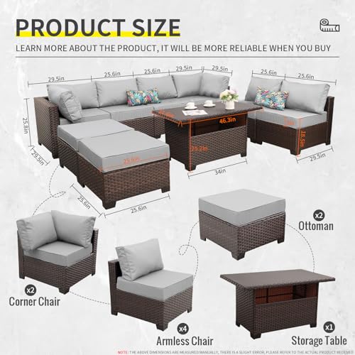 9-Pieces-Wicker-Patio-Furniture-Set-Outdoor-PE-Rattan-Sectional-Conversation-Sofa-Set-with-Grey-Cushions-and-Storage-Table 9 Pieces Wicker Patio Furniture Set Outdoor PE Rattan Sectional Conversation Sofa Set with Grey Cushions and Storage Table