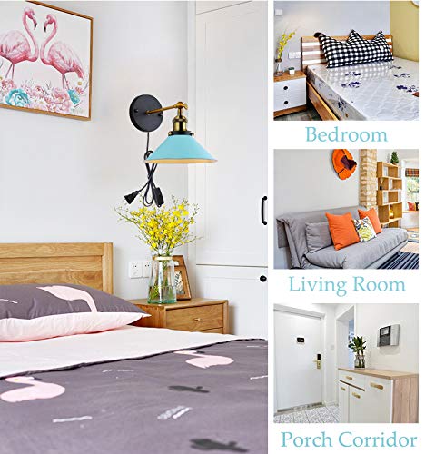 Image of ANYE Wall Sconces with UL Plug-in Button Black Cord Retro Minimalist Style Macaron Blue Iron Lampshade Decor Lights Fixtures for Loft Cabinet Kitchen Hotel Bulb Sold Separately