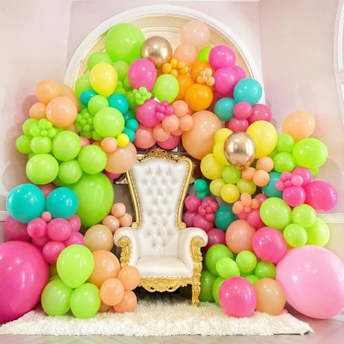 Image of Funhot Tropical Balloons, 60 Pcs Summer Balloon 12 Inch Teal Blue Metallic Gold Orange Pink Hot Fruit Green Balloons Multicolor for Aloha Luau Pool Party Hawaiian Baby Shower Birthday Party Decoration