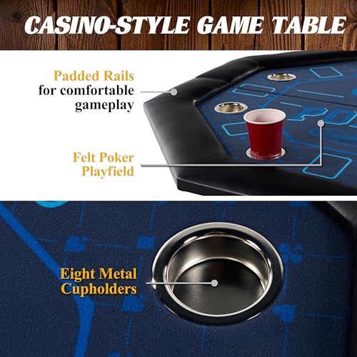Barrington 48-in Poker Table with Folding Legs and Drink Holders for 8 Players Perfect for Game Rooms by Barrington Billiards - Image 4