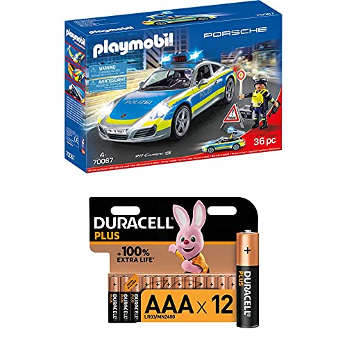 PLAYMOBIL City Action 70067 Porsche 911 Carrera 4S Polizei, ab 4 Jahren + Duracell Plus AAA Alkaline-Batterien, 12er…