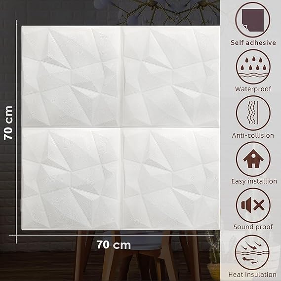 Image of DRONTER 3D Self-Adhesive Brick Wallpaper - PE Foam Wall Panels for Home, Bedroom, Living Room, and Cafe Decor | Easy Peel & Stick DIY Wall Stickers (White Diamond)