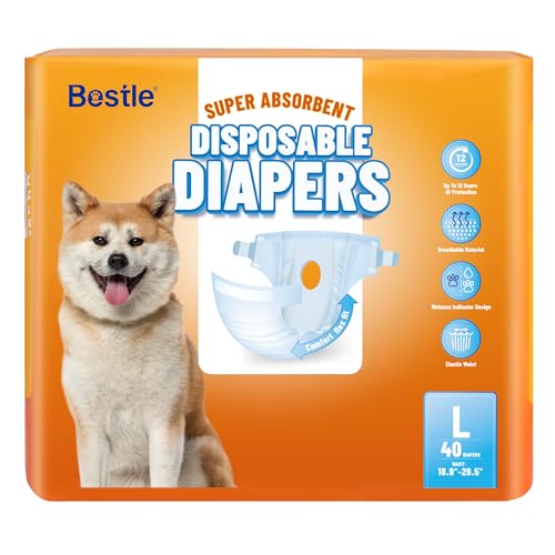 Image of Bestle Disposable Female Dog Diapers, 40 Count, L (Waist 26.8 inch-29.5 inch), Wetness Indicator, Ultra Protection, Leak Proof, Super Absorbent, Soft