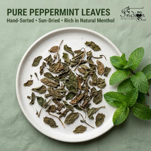 Image of The Indian Chai - Organic Peppermint Tea 250g Bulk Pack | Caffeine-Free Herbal Aromatic Mint Infusion | Refreshing Mint Burst for Night Time Relaxation