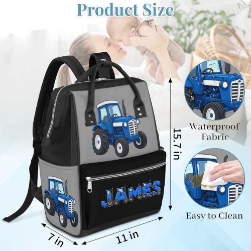 Image of Large Diaper-Bag-Backpack Waterproof Nappy-Bag Baby-Gifts Tractor | Monogramd Baby Nappy Bag for Traveling Stroller Organizer Mommy Bag for New Parents Mom Dad Personalized Baby Shower Gifts