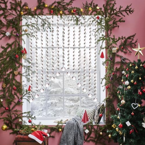 Image of Jishi 33ft Crystal Garland Strands, String of Beads w /Crystal Ball Prism Pendant, Hanging Crystals for Decoration for Centerpieces Chandeliers Christmas Ornaments, Clear Acrylic Diamond Beaded Chains