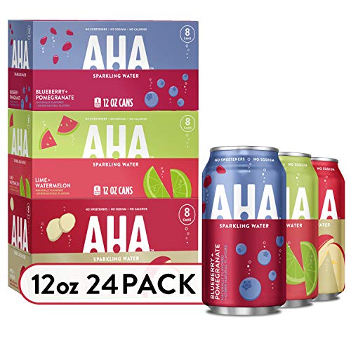 AHA Sparkling Water Variety Pack (Apple + Ginger, Lime + Watermelon, Blueberry + Pomegranate), Zero Calories, Sodium Free, No Sweeteners 12 Fl Oz, 24 Pack (8 Cans Each Flavor)