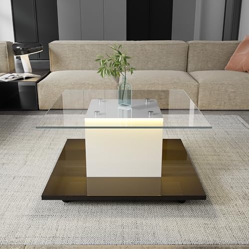 REXO Mesa de centro de cristal brillante con ruedas giratorias