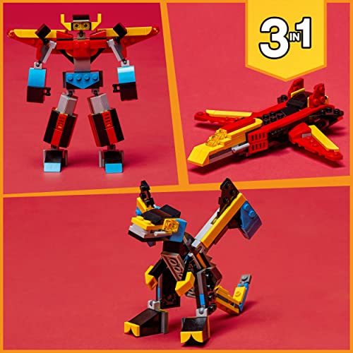 LEGO 31124 Creator 3-in-1 Super-Mech Roboter Kinderspielzeug, Drachenfigur, Flugzeug, kreatives Spielzeug für Kinder ab… – Bild 6