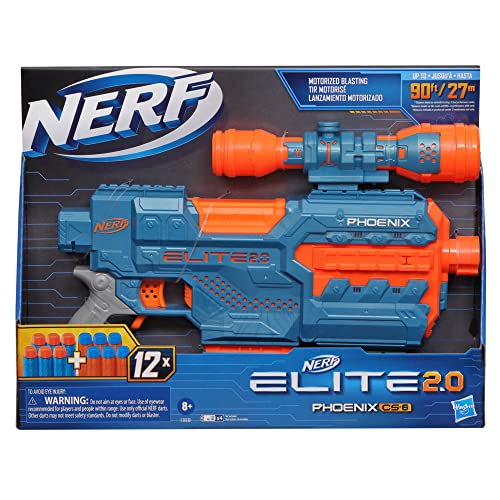 Image of NERF Elite 2.0 Phoenix Cs-6 Motorized Blaster, 12 Darts, 6-Dart Clip, Scope, Tactical Rails, Multicolor